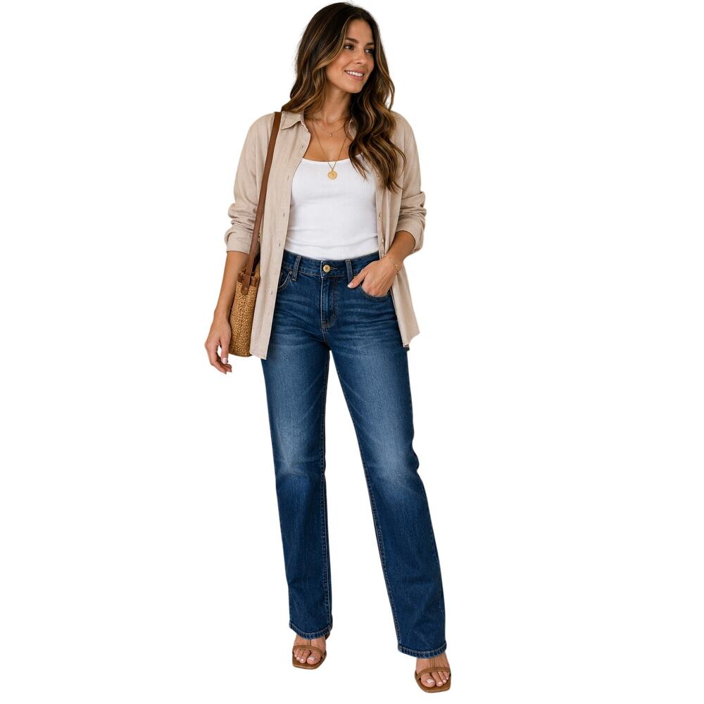 Express Jeans Rocco Women's Slim Fit Straight Leg Medium Wash Denim Jeans